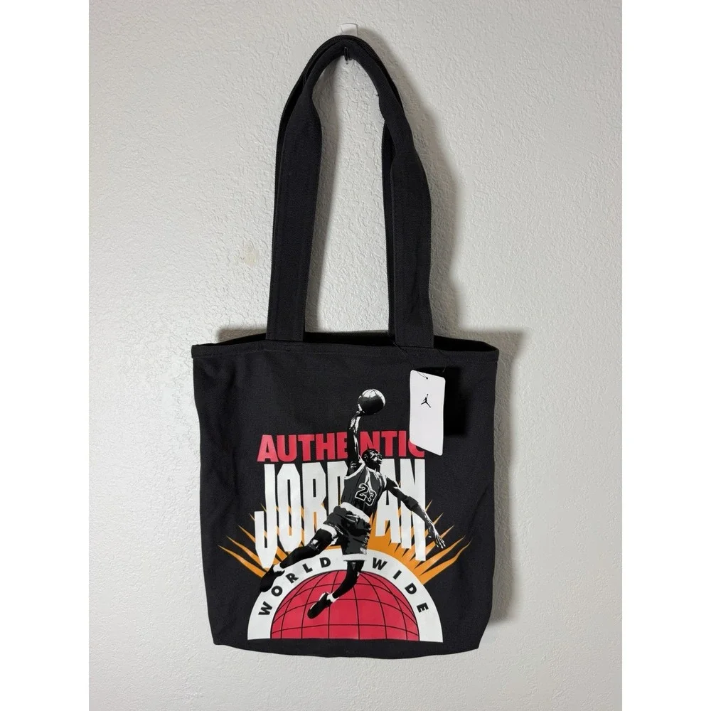 Jordan Worldwide Graphic Print Tote Bag Black Open Top Double Handles-Off Noir